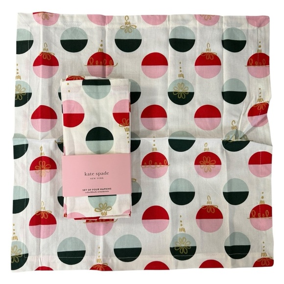 Kate Spade Colourblock Ornaments Set of 4 Napkins Cotton Holiday Christmas - Picture 3 of 6